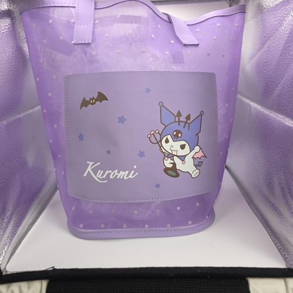 Kuromi Handbags - Kuromi Sanrio Tote Bag Lavender Mesh PVC Pastel Goth Kawaii 12.6″ × 11″ × 6.7″